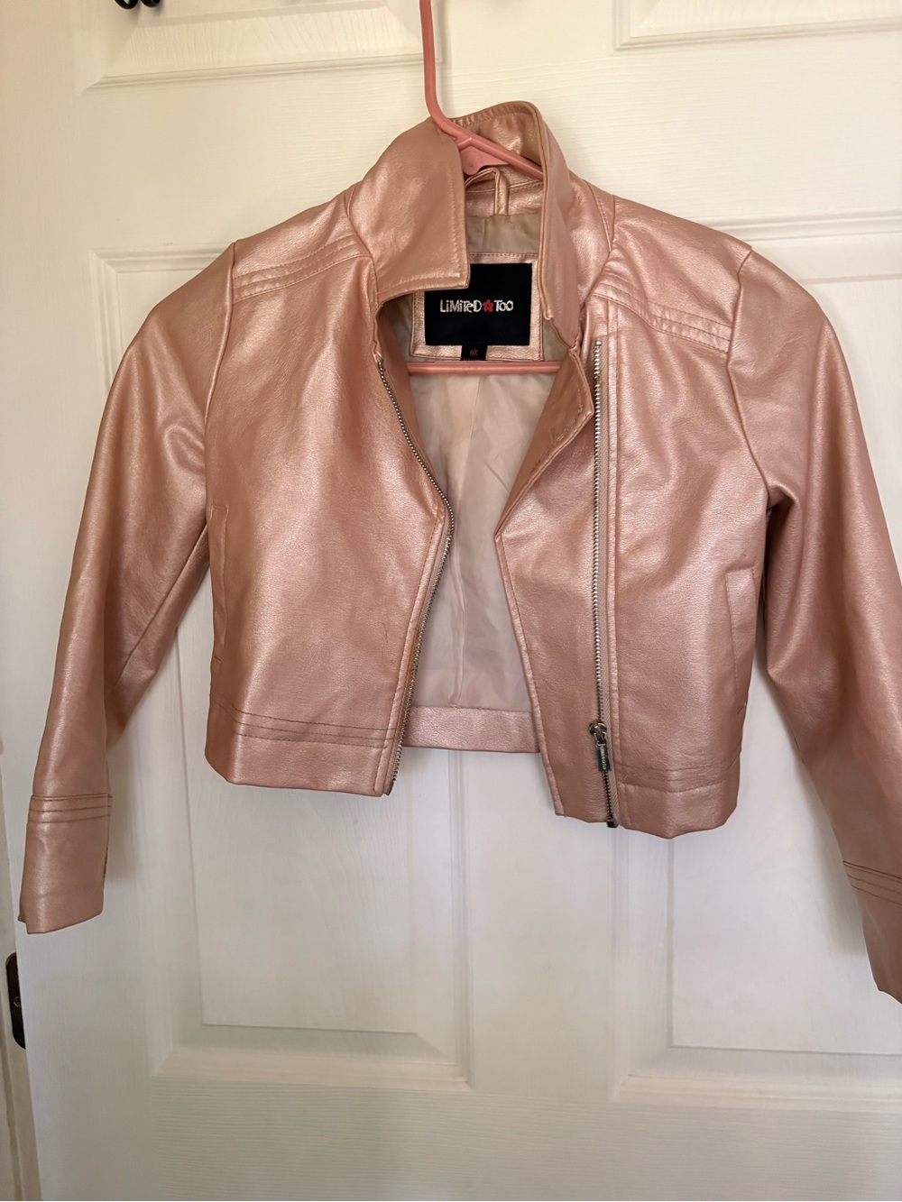 Y2K Vintage Limited Too Metallic Pink Cropped Moto Jacket Size 6X